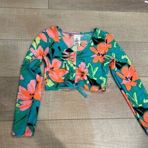 ART CLASS GIRLS MEDIUM 8 LONG SLEEVE SWIM TOP TROPICAL COLORS
